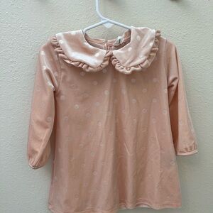 Velvet Pink Long Sleeve Ruffle Collar Dress